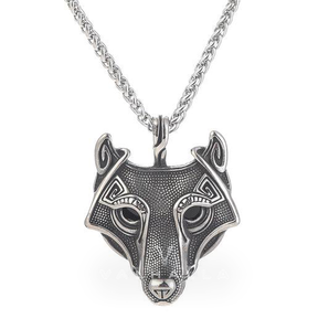Handcrafted Stainless Steel Fenrir Pendant on Handcrafted Stainless Steel Chain